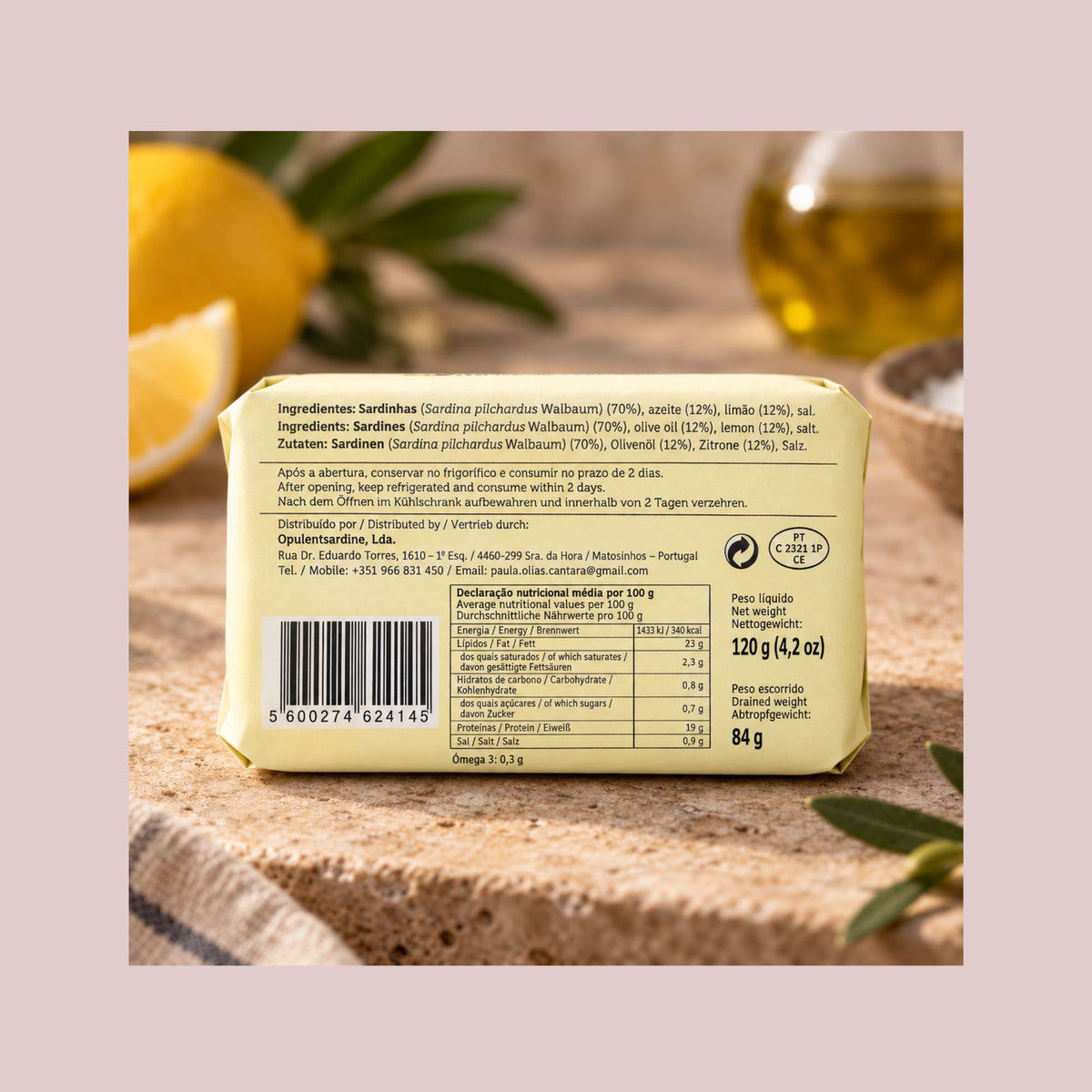 Cântara sardiner i olivenolie med citron, 120 g 