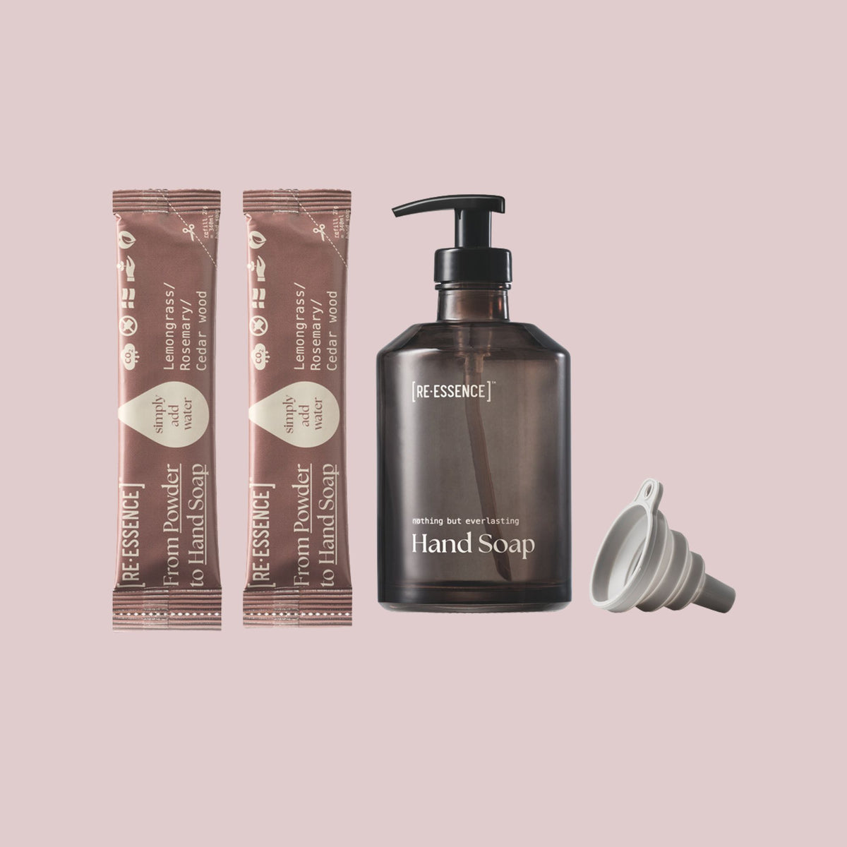 Re-Essence sæbedispenser + 2 refills | Citrongræs & rosmarin