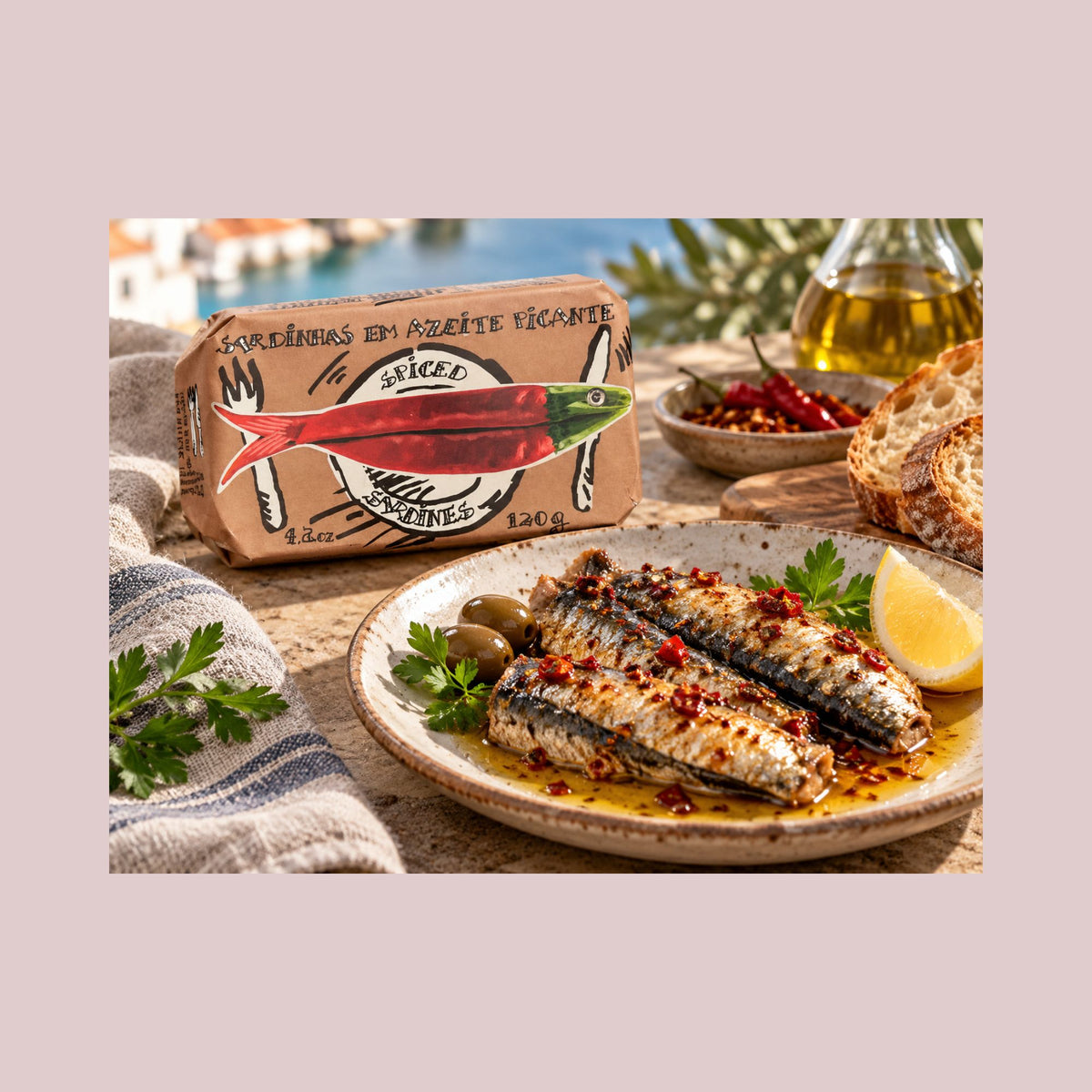 Cântara sardiner i pikant olivenolie 120 g