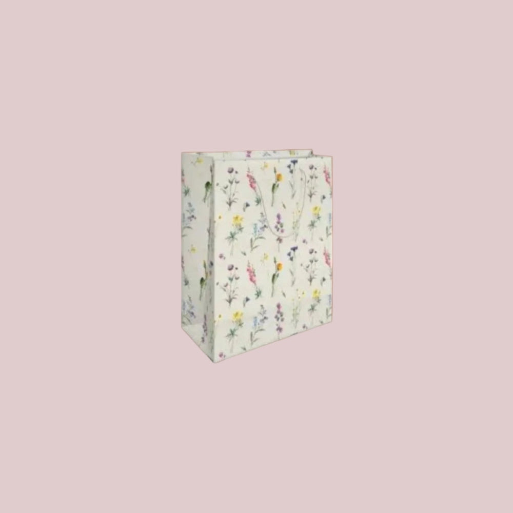 Italiensk luksus bærepose med rebhank, print med vilde blomster str. 30x36x12 cm