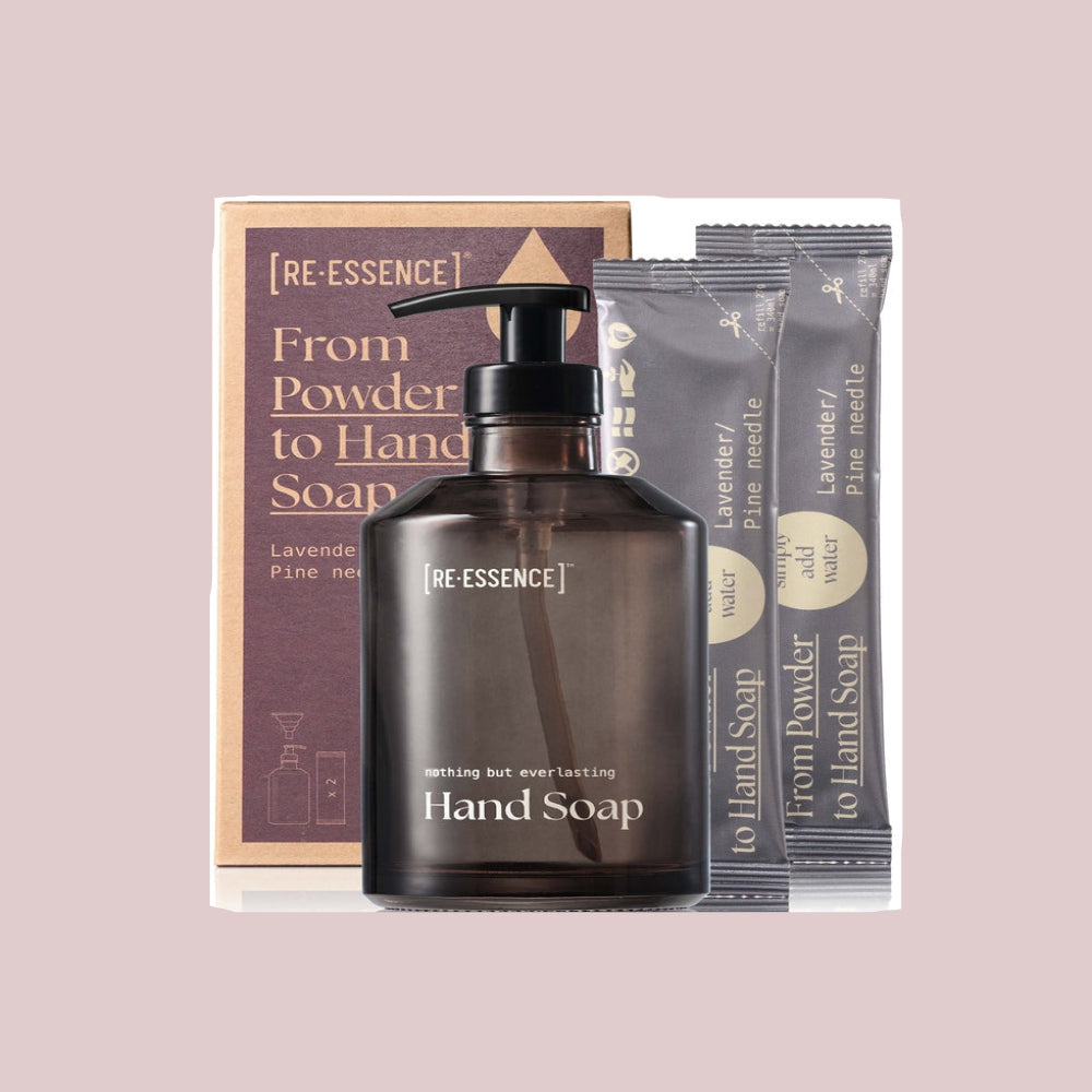 Re-Essence: Sæbedispenser til håndsæbe incl. 2 stk. refills, Lavendel/Fyrrenåle